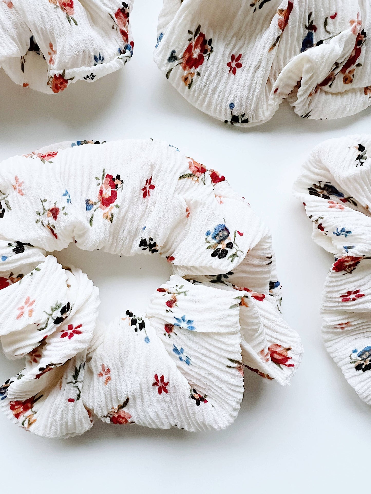 pleated floral scrunchie