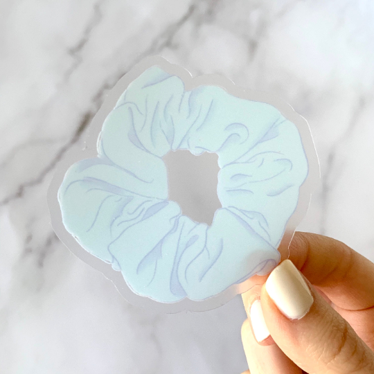 Clear Blue Scrunchie Sticker 2.5x2.5 in.