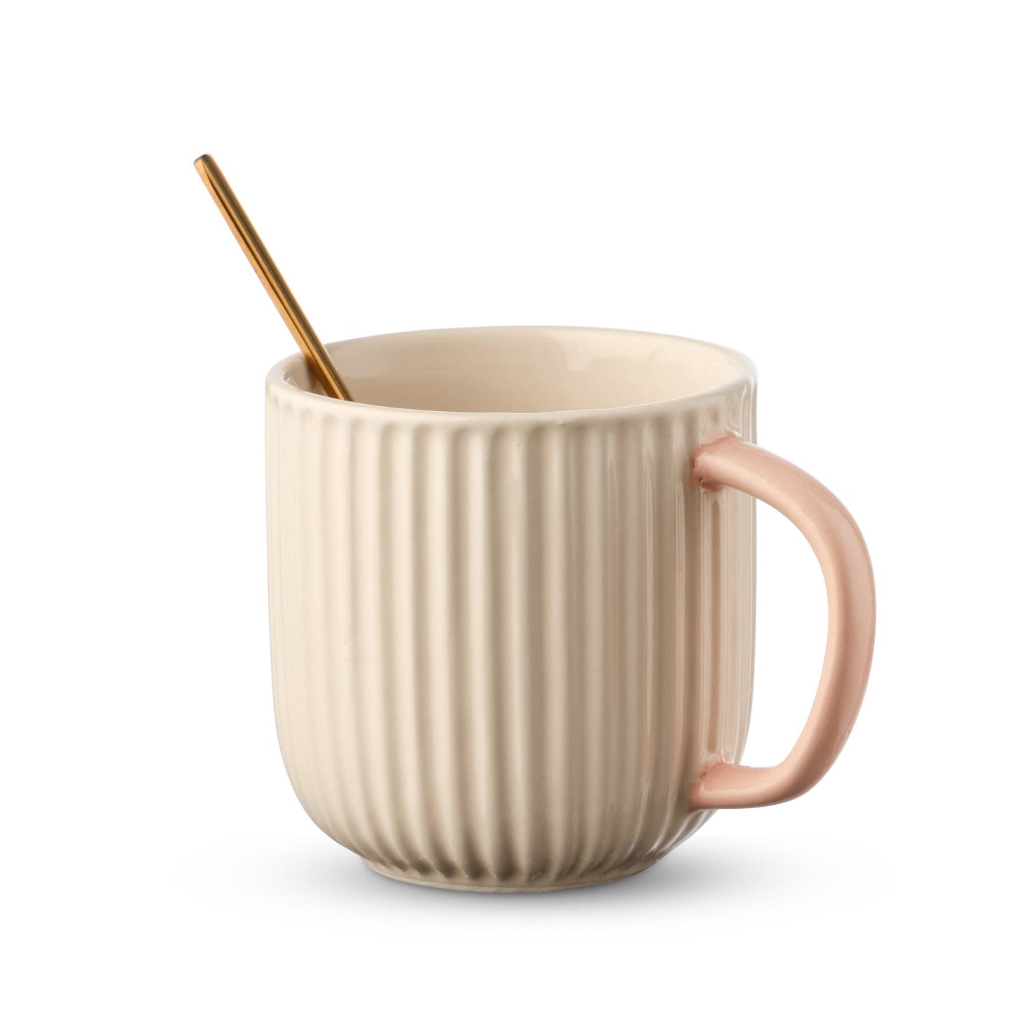 AVAFORT Nordic Style Ripple Vintage Style Ceramic Coffee Mug: BEIGE WITH PINK HANDLE